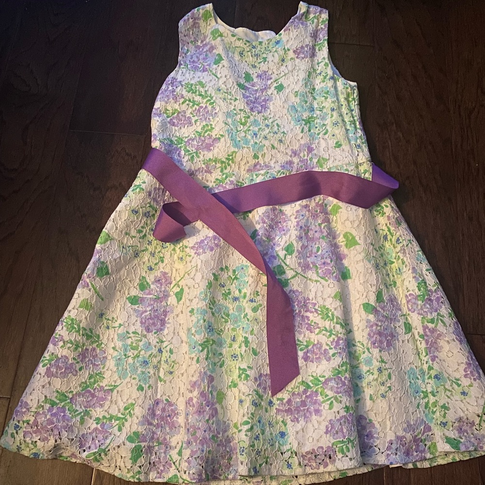 Childrens purple flower ribbon dress | Size 14